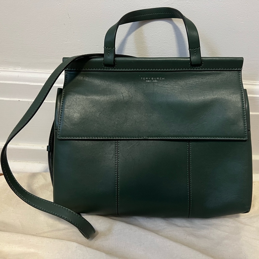 Tory Burch green leather satchel